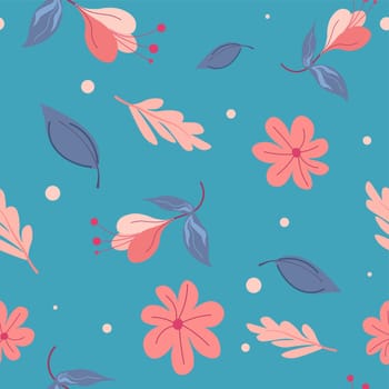 Floral seamless pattern, leaves and blossom vector