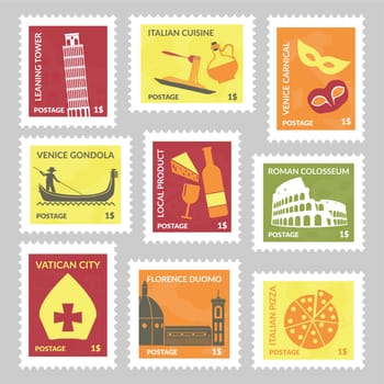 Postage stamp set design with italy element