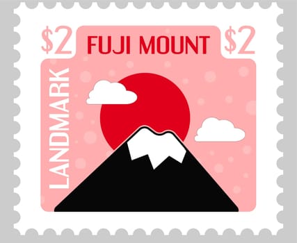 Fuji mount landmark in Japan, postal card or mark