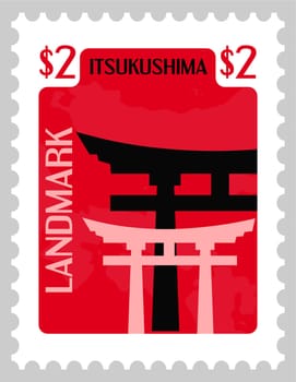Itsukushima landmark of Japan, postmark vector