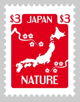 Japan nature, island with cherry blossom postmark