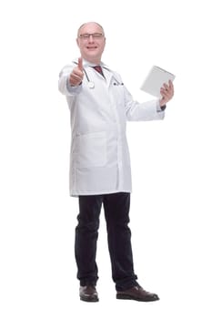modern mature doctor with a digital tablet.