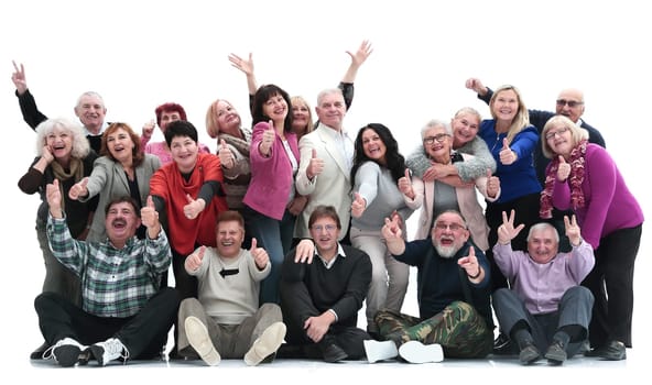 groups of happy mature people showing their success.