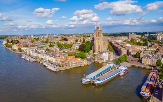 Dordrecht Netherlands, skyline of the old city of Dordrecht with church and canal buildings