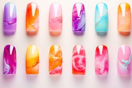 Set of multi-colored nail overlays. Manicure.