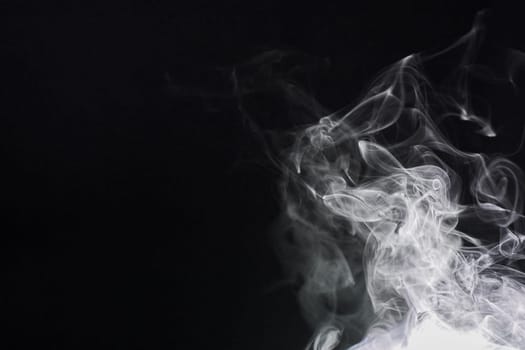 Smoke, dark background and mist, fog or gas on mockup space wallpaper. Cloud, smog and magic effect on black backdrop of steam with abstract texture, dry ice pattern or vapor of incense moving in air