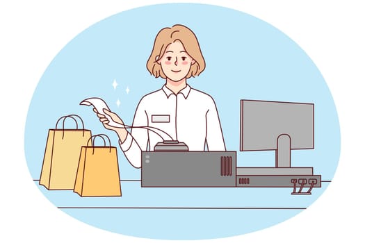 Smiling female cashier at register