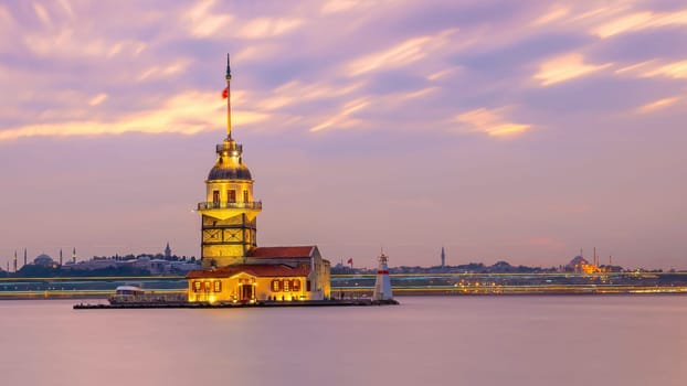 Maiden's Tower and Istanbul city skyline cityscape in Turkey