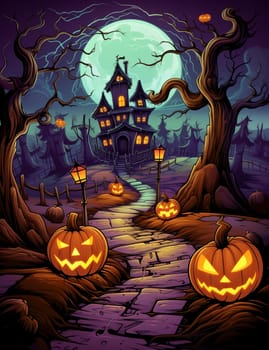 Cartoon Halloween spooky house. Mystic Clipart.