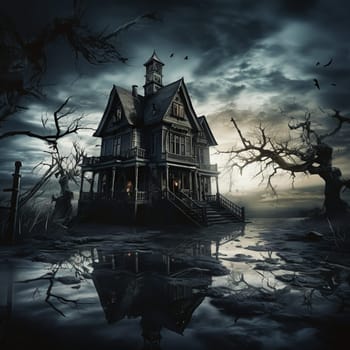 Cartoon Halloween spooky house.
