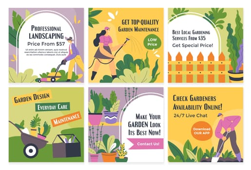 Template social media post set with gardening service
