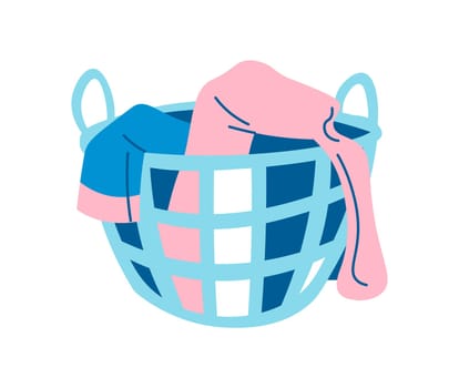 Basket with dirty clothes, bathroom home chores