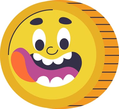 Funny coin character with greedy facial expression