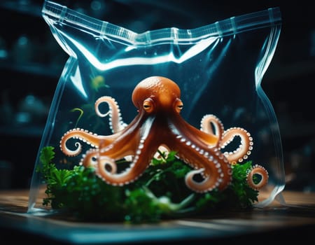 Octopus in a plastic bag.
