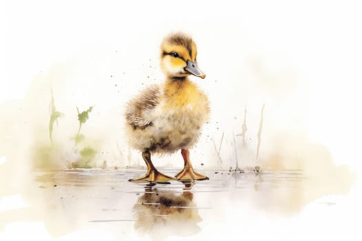 Watercolor painting of a duckling