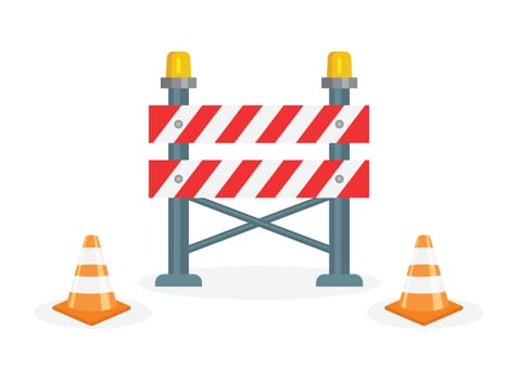 Stop traffic road barrier icon in flat style. Roadwork vector illustration on isolated background. Safety barricade sign business concept.
