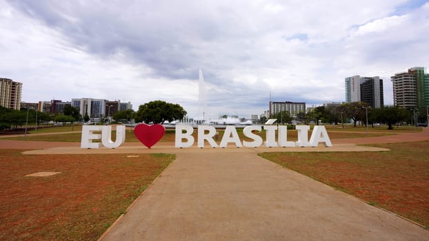 BRASILIA, BRAZIL - AUGUST 30, 2023: "Eu amo Brasilia" written in the city center of Brasilia capital of Brazil