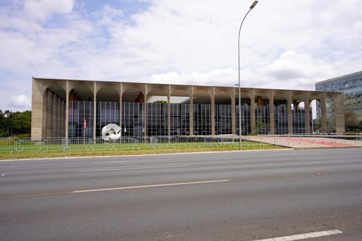BRASILIA, BRAZIL - AUGUST 30, 2023: The Itamaraty Palace is the headquarters of the Ministry of Foreign Affairs of Brazil located in Brasilia and designed by architect Oscar Niemeyer