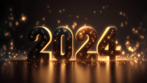 New Year background bokeh light and the letters 2024 wallpaper, neural network generated art