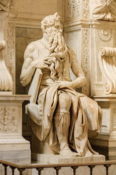 Rome, Italy, august 15, 2008: Marble statue of Moses for the tomb of Pope Julius II, work of Michelangelo