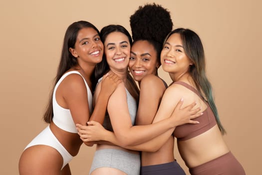 Diverse ladies celebrate beauty in simple underwear