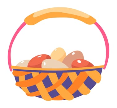 Woven basket with eggs, farming and agriculture