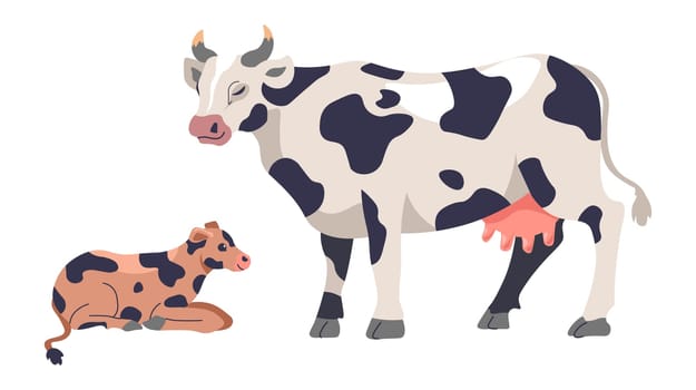 Cow and calf, livestock breeding, and farming