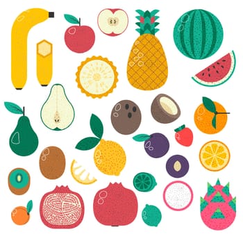 Exotic and tropical fruits, banana and watermelon