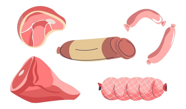 Meat products, sausage and pork or beef vector