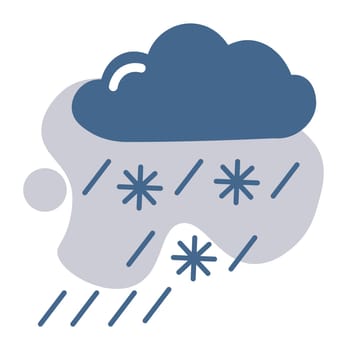 Weather forecast sign, isolated snowing icon. Cloudscape and falling snowflakes, seasonal winter climate. Snowy and frosty day, meteorology or widget application. Vector in flat style illustration