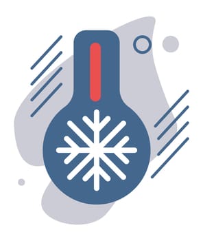 Cool weather forecast, isolated icon with thermometer and snowflake. Winter season, frost and low temperature measure climate change. Blizzard and snowfalls. Vector in flat style illustration