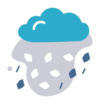 Meteorology and weather prediction, forecast icon with clouds and hailstones. Hail and risky conditions, warming about overcast and windy air. Climate change report for day. Vector in flat style