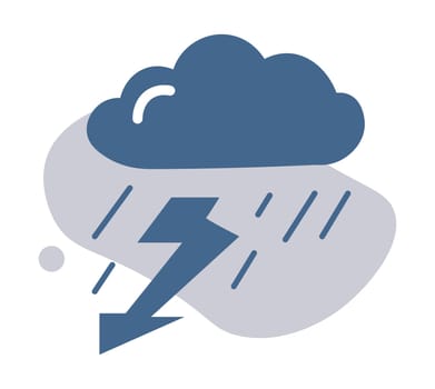 Thunderbolt and thunderstorms, bad weather conditions with clouds and heavy rain. Meteorology and forecast review or outlook. Wind and lowering temperatures outside. Vector in flat style illustration