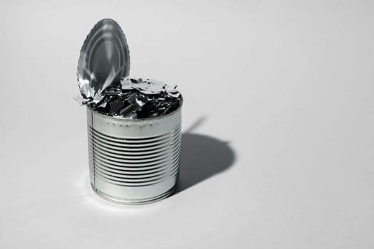 Tin can for food on gray background