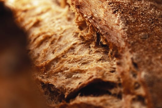Macro shot of freshly baked bread loaf