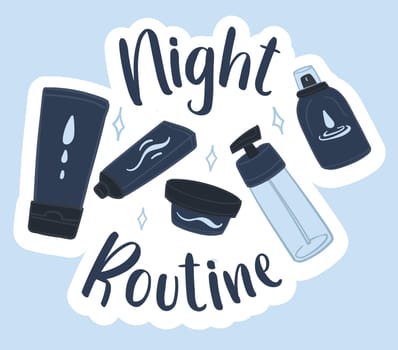 Night routine cosmetic products and care vector