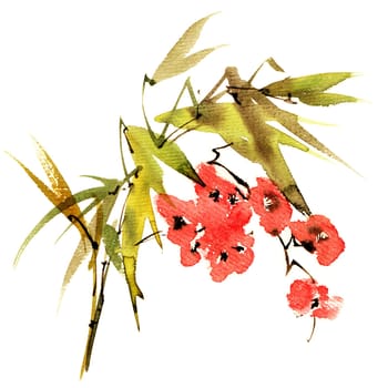 Watercolor blossom plant with flowers