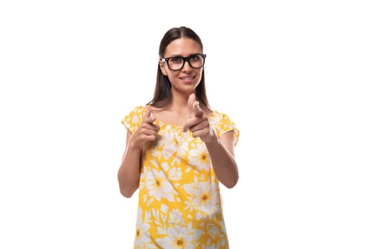 young caucasian woman put on glasses for vision correction and is happy