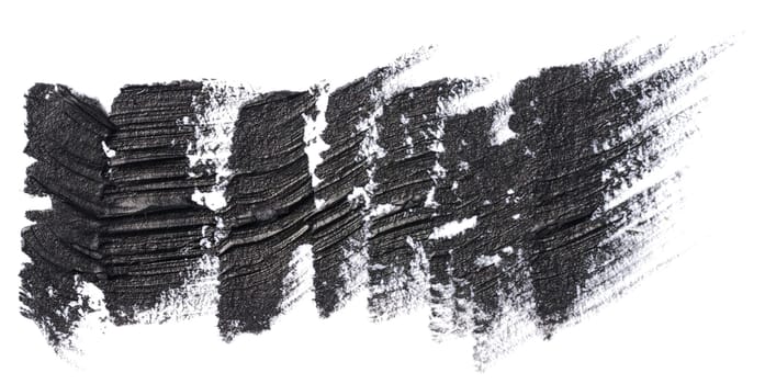 Black paint stroke with bristle brush, swatch isolated on white background