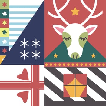 Xmas prints, deer animal and snowflakes present