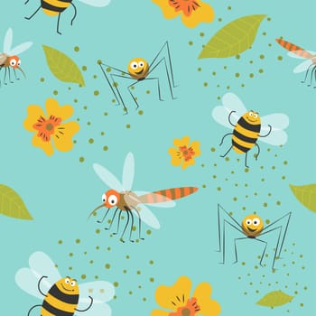 Insects characters, mosquito and bee patterns