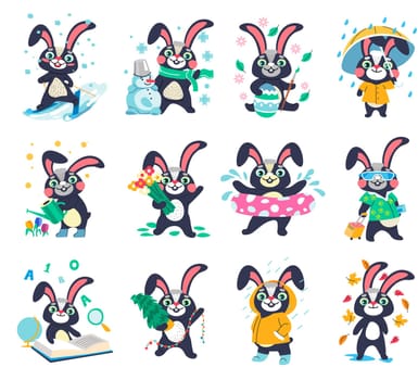 Bunny characters in different seasons of year