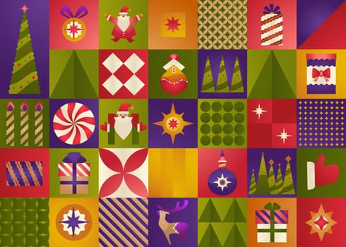 New Year or Christmas print, symbols Xmas holiday