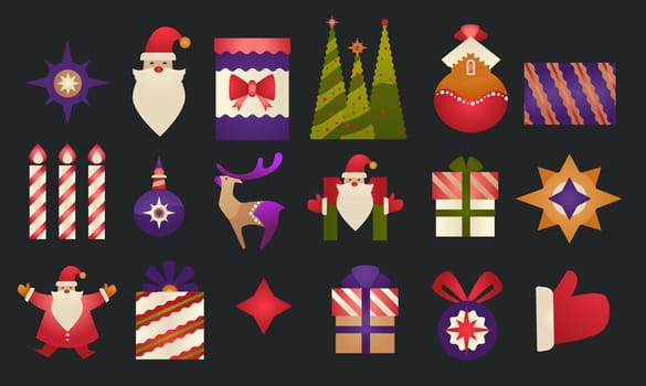 Xmas holiday signs and symbols of Christmas icons