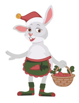 Rabbit with basket of carrots, winter personage