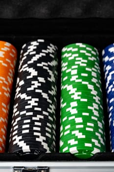 Poker game case on black background close up