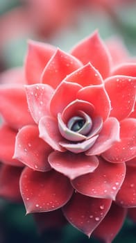 Red flower with water droplets on it, AI
