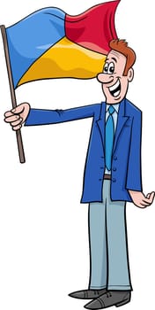 cartoon man character holding a flag