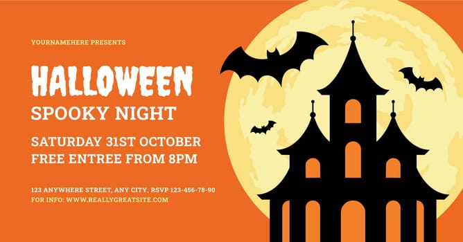 Halloween spooky night advertising banner gothic castle design template vector flat illustration