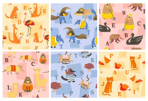 Pattern decoration set with cute cartoon animals
